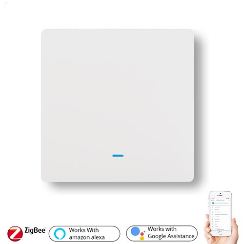 Zigbee Smart Button Wall Lamp Switch With Neutral/ No Neutral EU/UK AC90-240V Tuya Wireless Control Alexa Google Home Compatible: zigbee 1-gang / No Neutral(AC220V)