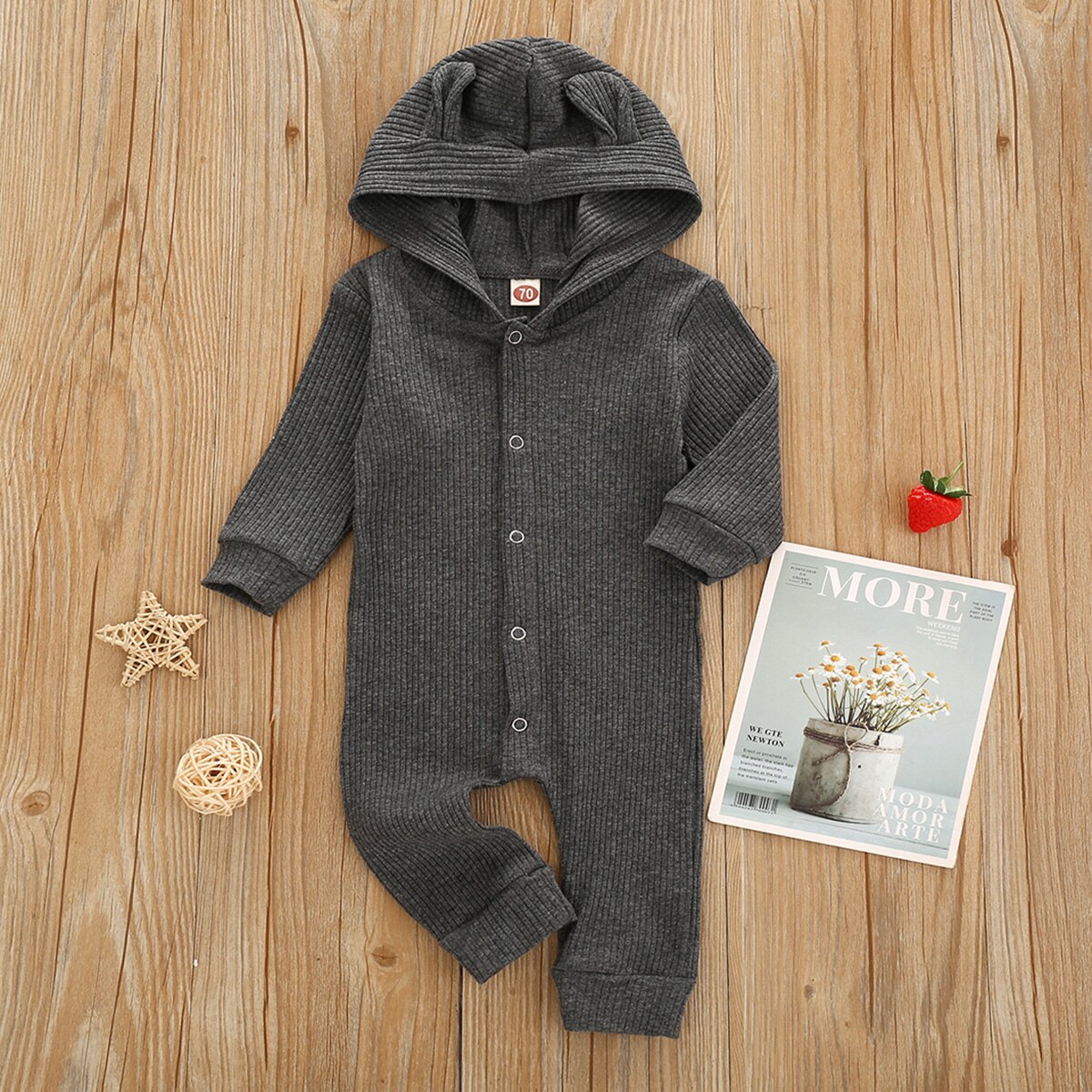 Citgeett frühling 0-24m Baby mädchen jungen einfarbiger strampler mütze kleinkind langarm knopf kapuzenoverall herbstkleidung: 3 / 24m