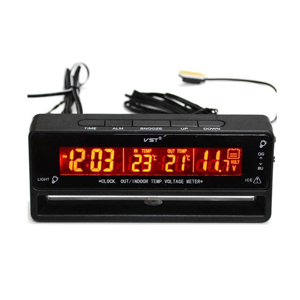 Bil digital ur temperatur spændingsmåler termometer lcd display ts -7010v