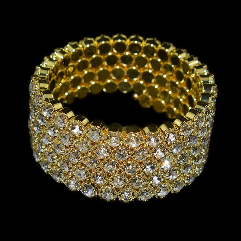 Moda luksusowe kobiety wielowarstwowe kryształowe kryształowe bransoletki bransoletki regulowane ślubne Pulseras biżuteria dziewczyna prezenty: 5 rows Gold