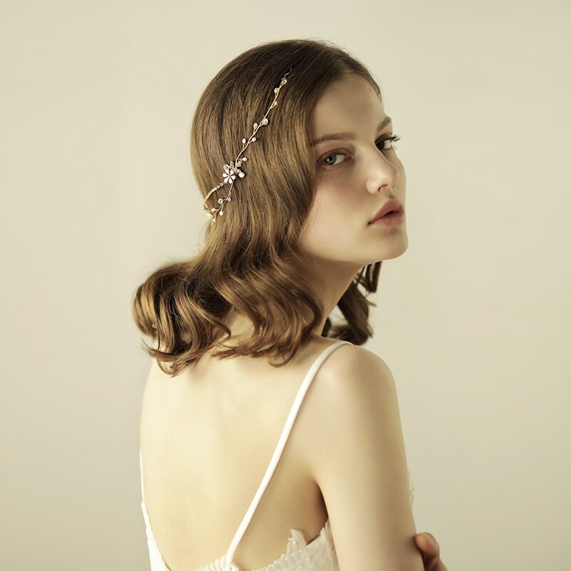 O812 zoetwaterparels van metaal met ketting, vintage strass-vlechthoofdband, bruidshaarband, damesbruiloftshaaraccessoires