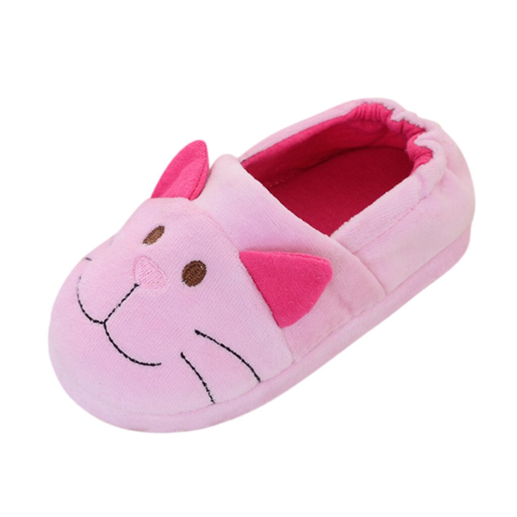 Winter Children Flip Flops Kids Slippers Home Baby Girl Clothes Slipper Boys Indoor Cotton Cartoon Cats Slippers Room Skid Warm: Pink / 13.5