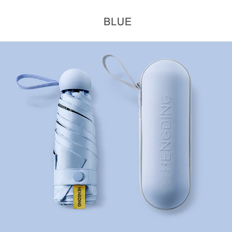 Miniparaguas para mujer, sombrilla de bolsillo a prueba de viento, colorida, Anti UV de lluvia, protección solar, 6K, pequeña: Azul