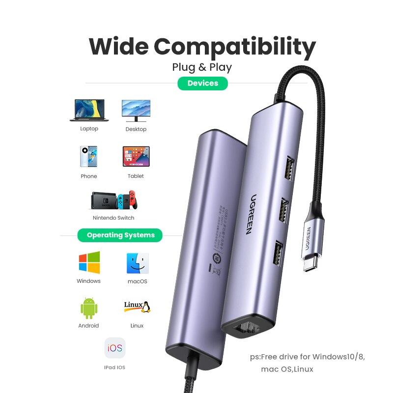 UGREEN USB Ethernet USB-C Ethernet Adapter HUB 1000Mbps for Laptop Macbook Samsung Dell Xiaomi USB Ethernet Adapter Network Card