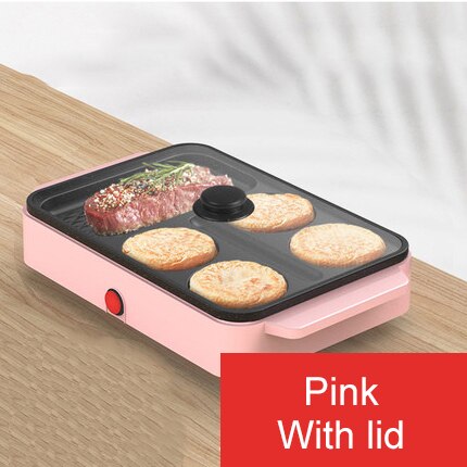 Electric Eggs Hamburger Baking Machine Griddle Red Beans Cake Pie Crepe Maker MINI Breakfast Pancake Omelette Egg Frying Pan EU: Pink with lid