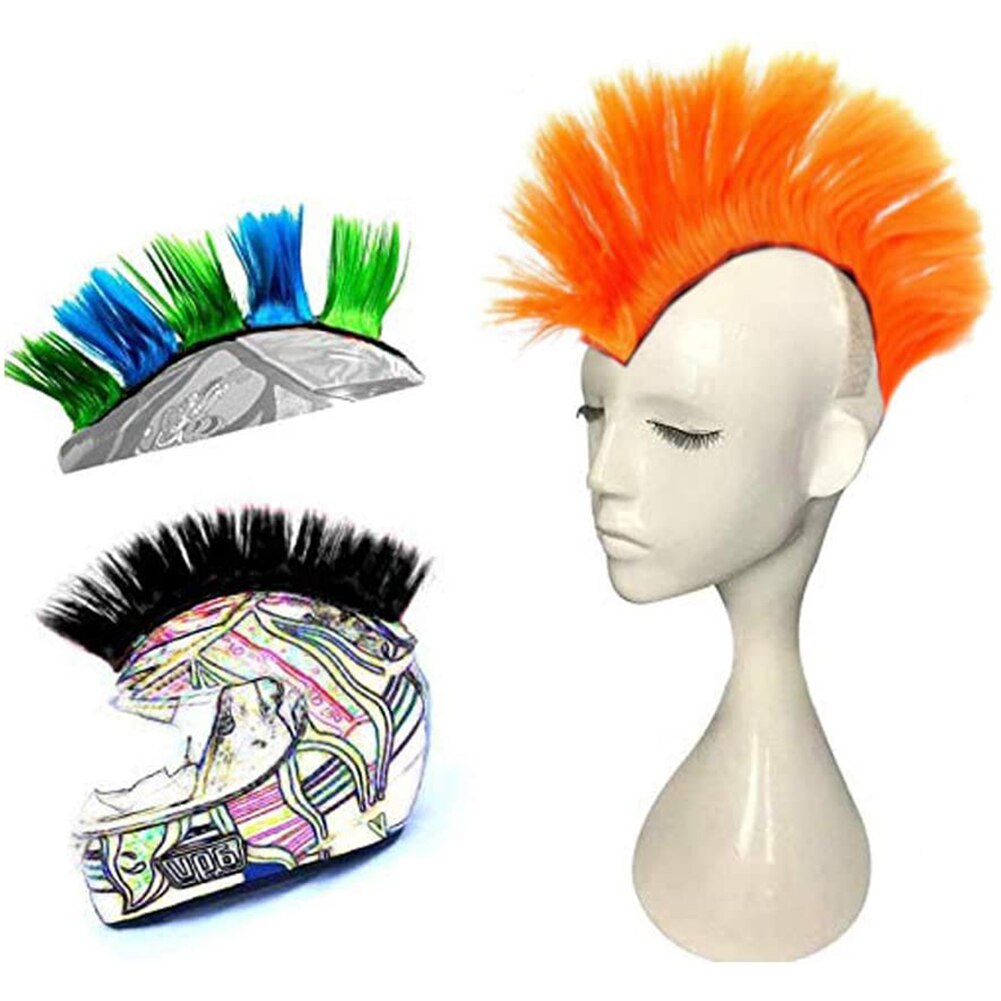 Pelucas sintéticas universales para bicicleta, casco reutilizable de moto, Hawks Mohawk, accesorios de carreras para exteriores, pegatina para el pelo, color sólido: Naranja