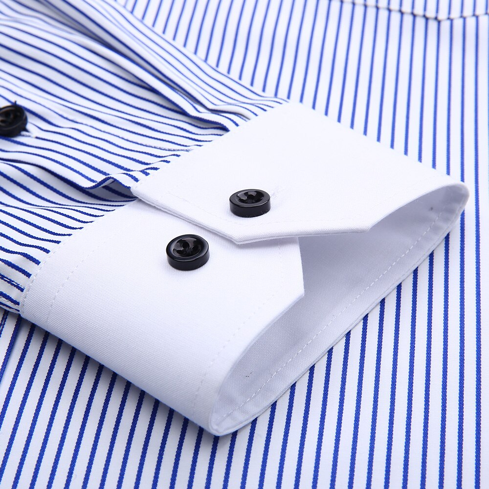 Plus size 8xl slim fit long sleeve striped patchwork white collar non-iron easy care mens dress shirts