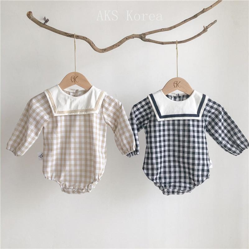 Baby Boys Girl Bodysuits Spanish Newborn Cute Plaid Romper Infant Cotton Long Sleeve Jumpsuit Toddler Boy One Piece Clothes
