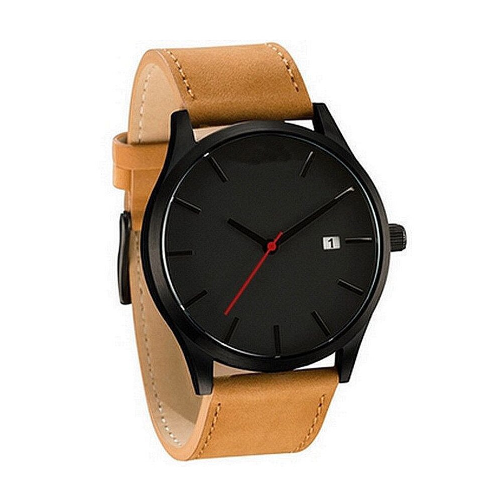 Montre-bracelet en cuir à Quartz pour hommes, discrète et minimaliste, de , adaptée à toutes les occasions, populaire,: A