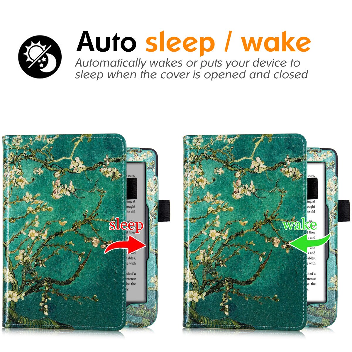 Stand Case for Kobo Clara HD eReader - PU Leather Protective Cover with Hand Strap/Magnetic Closure and Auto Sleep/Wake