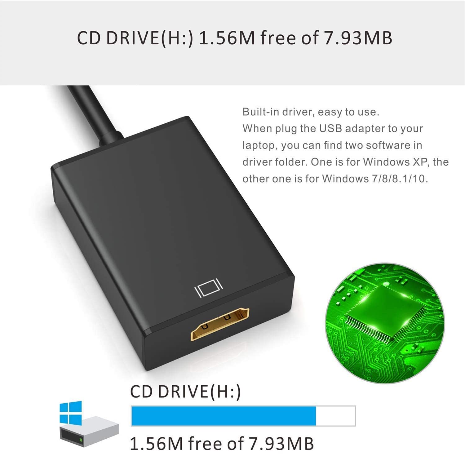 Adaptateur USB 3.0 vers HDMI 1080P, convertisseur USB 2.0 vers HDMI, carte vidéo externe pour PC portable HDTV