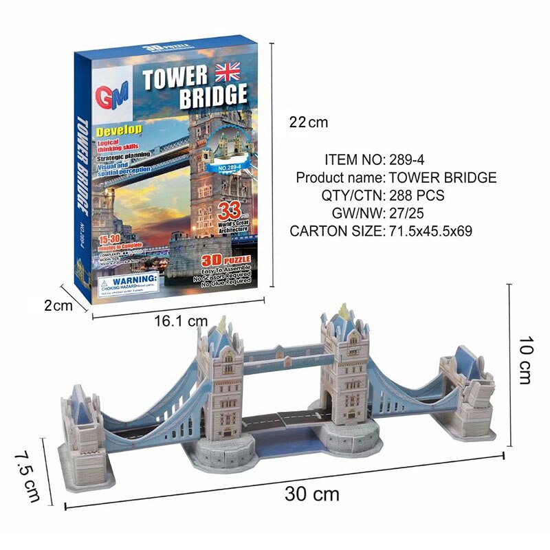 3D Puzzle Children Toy Famous Buildings Architecture Puzzle Educational DIY Toy for Children Kids: 289-4