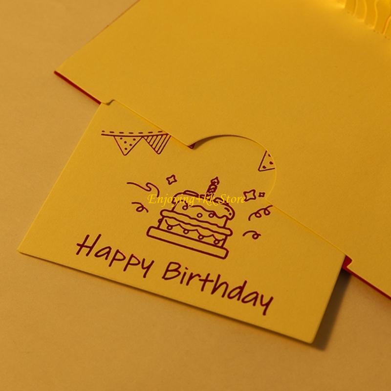3D Birthday Cake Cards with Music Light Happy Birthday Pop-Up Greeting Postcards with Envelope Invitations For Kid Girl