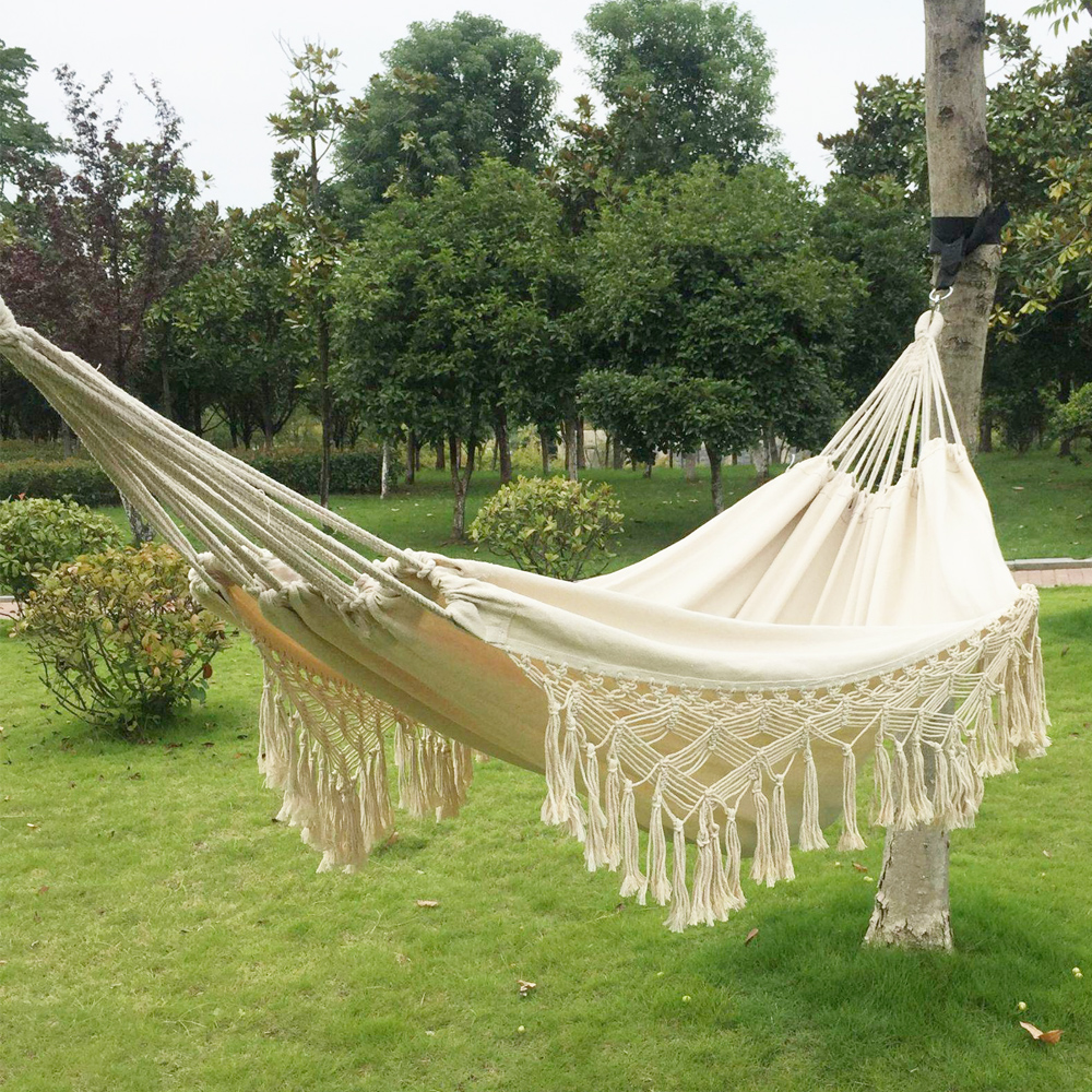 286*140cm 2 Personen Hängematte große Brasilien nische Makramee Fransen Doppel Luxus Hängematte Schaukel Netz Stuhl Ich bin Freien hängende Hängematte Schaukeln