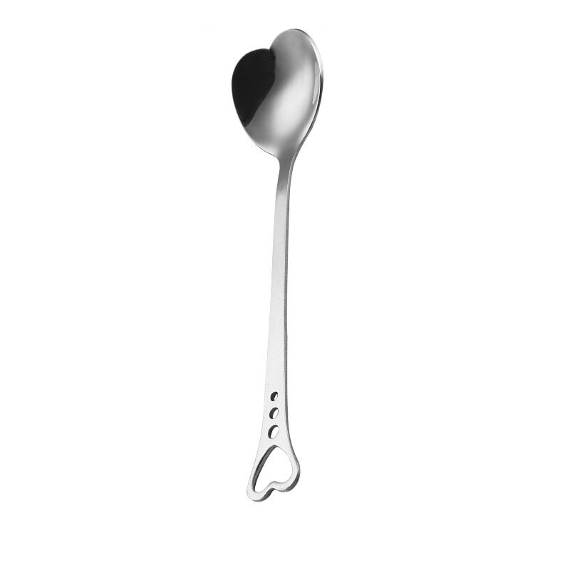 En forme de coeur amour Couple cuillère créative en acier inoxydable café thé Dessert Stiring cuillère arc-en-ciel noir 1 pièces: 1