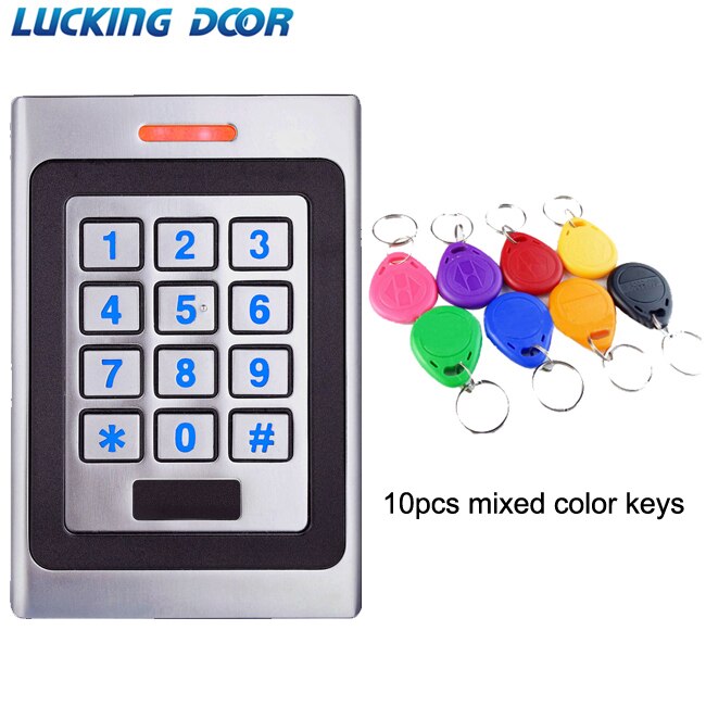 RFID Keypad Access Control System Kit Door Lock 125KHz EM Card IP67 Waterproof Metal Case Security Entry Door Reader Standalone: AC and 10 color key