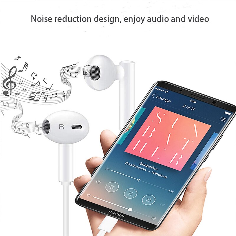 Huawei Oortelefoon CM33 Usb Type-C In Ear Wired Mic Volume Controle Headset Voor Huawei Mate 10 Pro P20 por P30 Pro