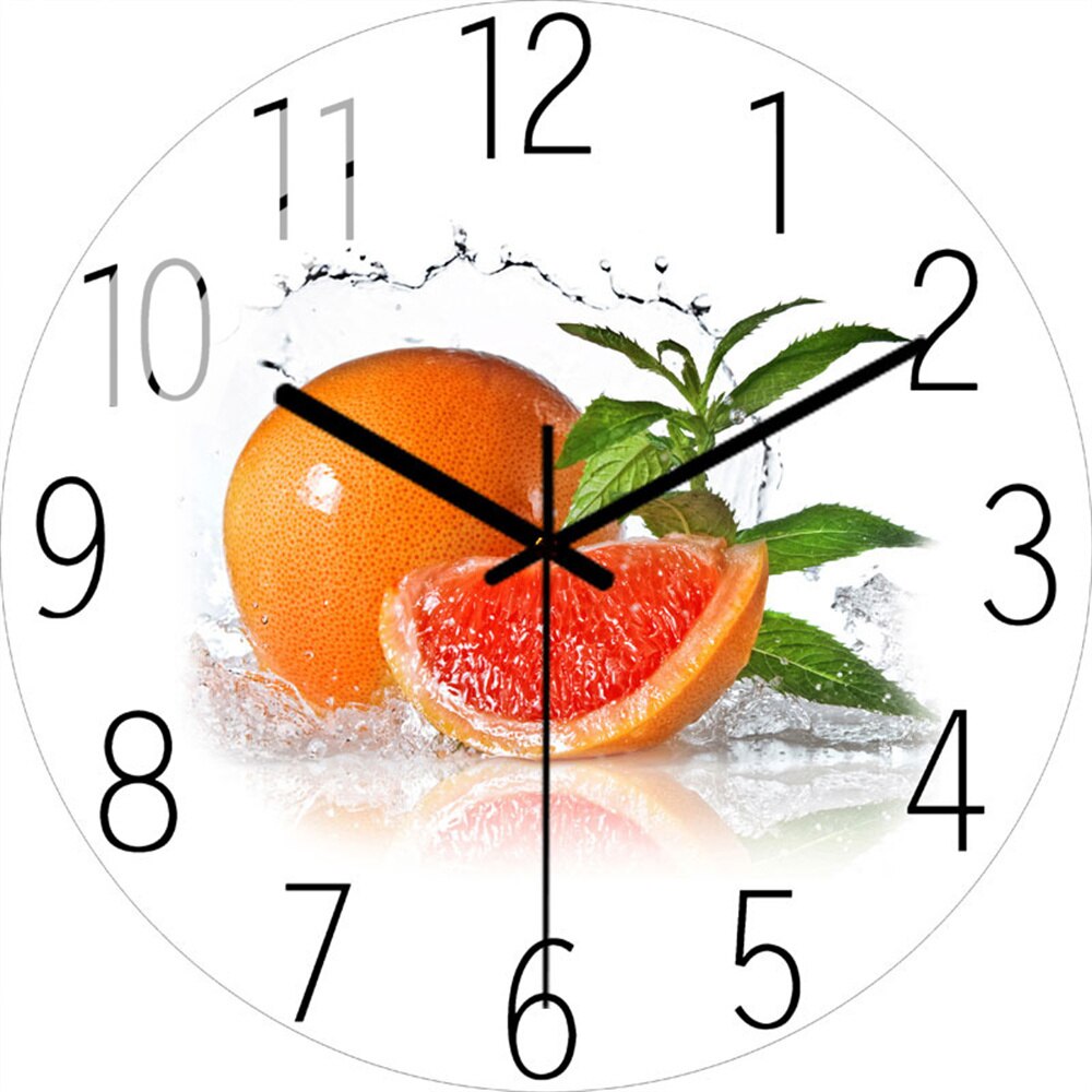 Quiet Round Fruit Wall Clock Kitchen Home Decor Water droplets Modern 3D Clocks for Living Room Decoration Accessories: 6 30cm
