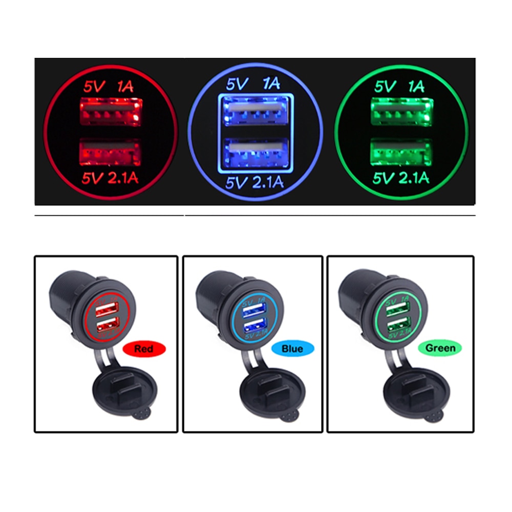 12V-24V Car USB Charger 3.1A for Motorcycle Auto Truck ATV Boat LED Light Dual USB Socket Charger Power Adapter Outlet Power