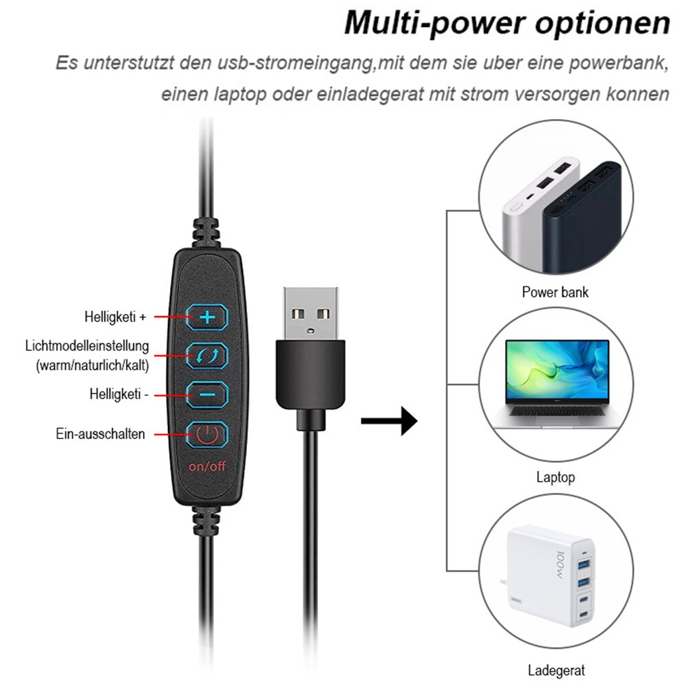 Nowy pierścień światło dla laptop wideokonferencji z klipsem i nad głową statyw, doprowadziło Selfie 6 "kamery internetowej światło z magiczne ramię i telefon