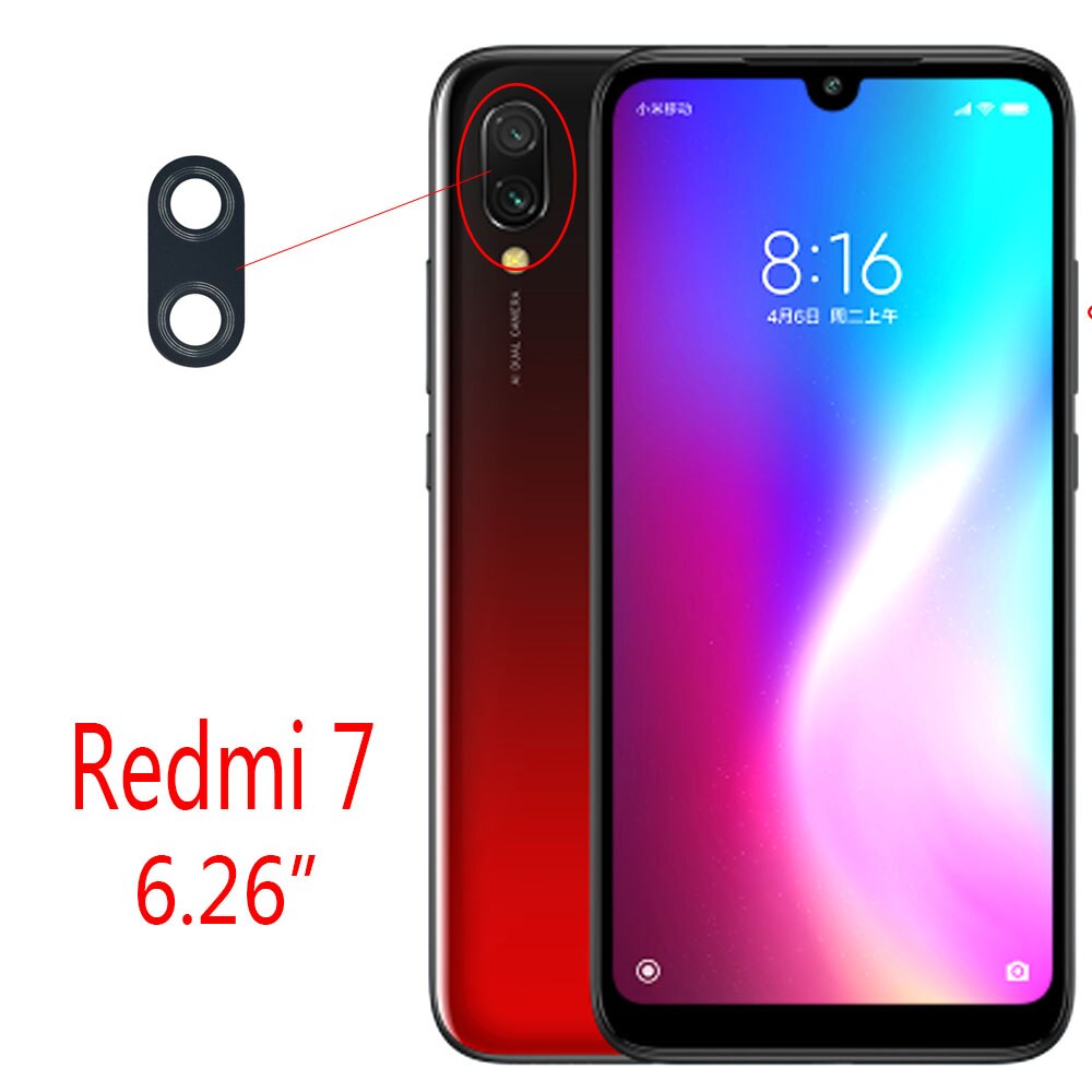 Cámara trasera lente de cristal para Xiaomi Redmi 5 6 6A plus/pro/S2/Y2/Nota 4 5 6/Mi A1 A2 lite 8 SE/Mi mezclar 2S/Mi Max 3 7 7A NOTE7: Redmi 7