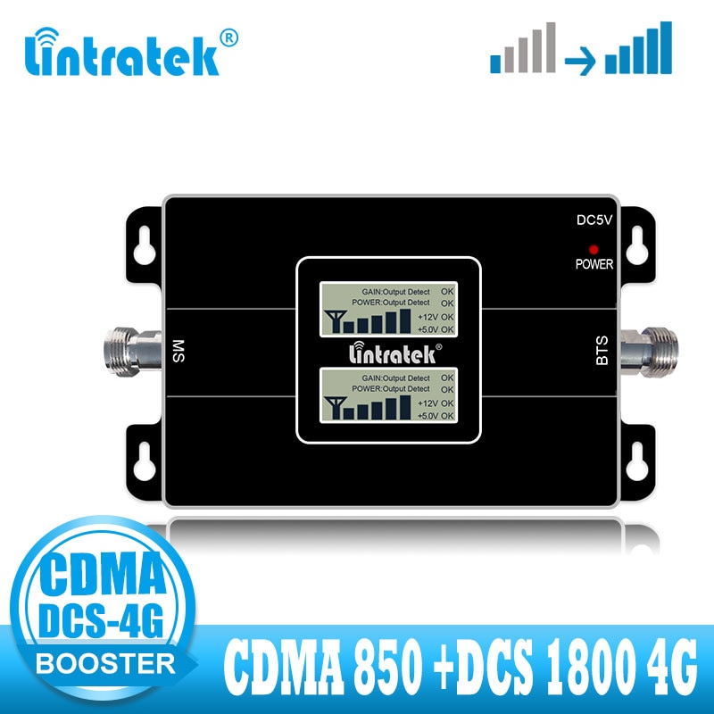 Lintratek-amplificador de señal CDMA, repetidor de banda dual de red de voz e internet, DCS, LTE, 4G, 850, 850, 1800