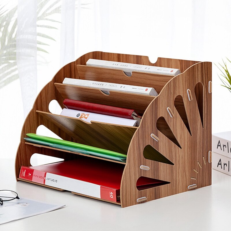 Wooden Office Desk Organizer DIY Document File Rack Multifunction Desk Accessories Storage Magazine Book Desk Shelf