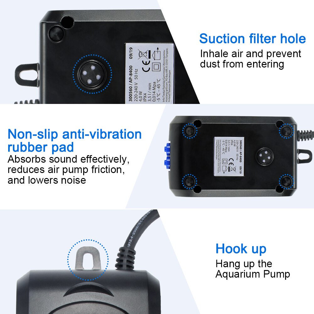 1PC Stille 4W luchtpomp luchtcompressor 2 Outlets voor lucht steen te verhogen Zuurstof, zwart Luchtpomp voor Fish tank aquarium