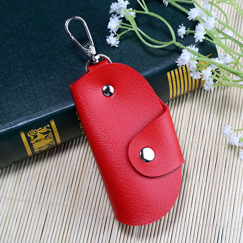Mænd bil nøgle taskeholder pu læder nøgler kæde tegnebog nøgle organisator taske til husholderske kvinder mænd bærbar nøglering taske pose: Rød