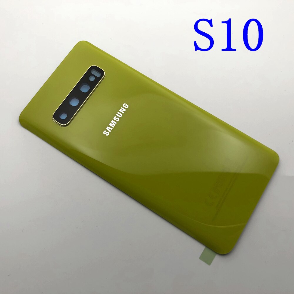 Posteriore di Vetro di Ricambio Per Samsung Galaxy S10 S10e S10 Più S10 + Copertura Posteriore Della Batteria del Portello Custodia di Cassa Della Macchina Fotografica di Vetro lente Telaio: S10 yellow