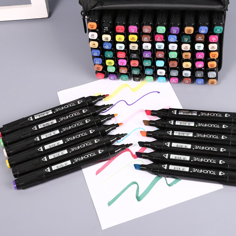 TOUCHFIVE-80 marcadores de colores Manga, rotuladores de dibujo a base de Alcohol, boceto, punta de fieltro, pincel doble oleoso, suministros de arte para estudiantes