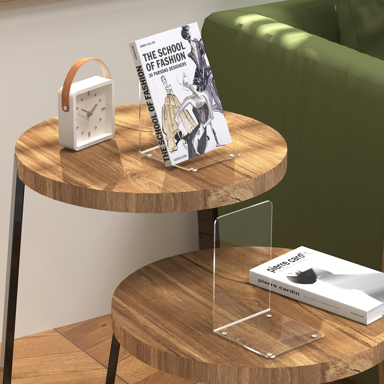 Fermalibri in acrilico da 2 pezzi: organizer da scrivania trasparente a forma di L, libreria per ufficio e casa, espositore per libri