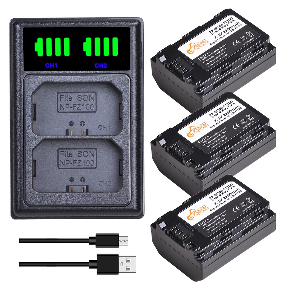 2280 mah np -fz100 npfz 100 np fz100 batteri + led dual usb oplader til sony np -fz100 bc-qz1 sony  a9 a9r a9s a7r iii  a7 iii  a6600.