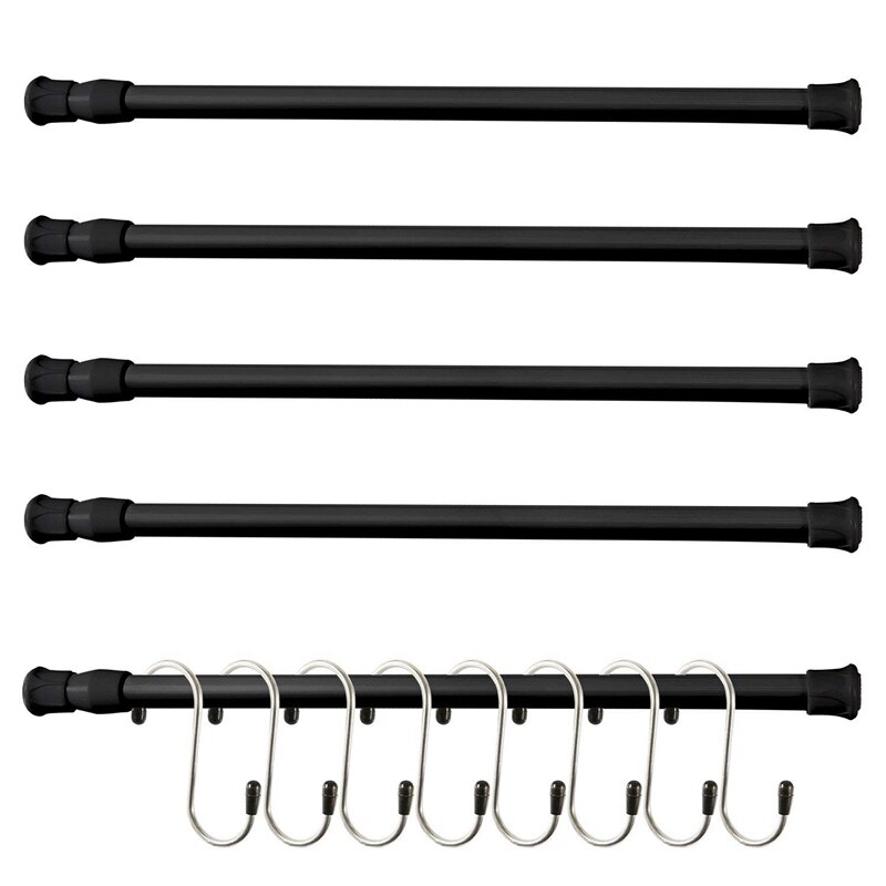 5 Pack Cupboard Bars Tensions Rod Spring Curtain Rod for DIY Projects, Extendable Width, 11.81 to 20 Inches (Black)