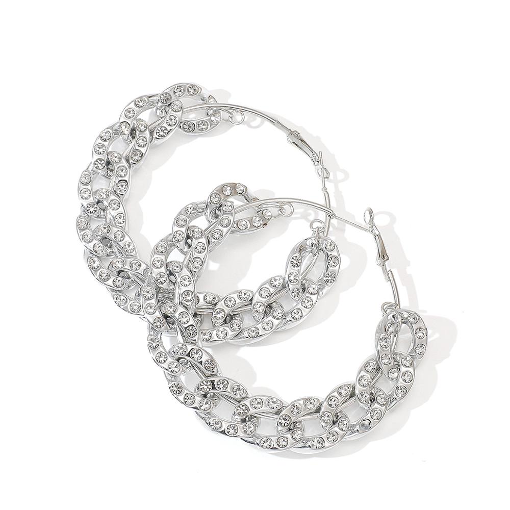 AMORCOME Rhinestone Chain Hoop Earrings For Women Big Circle Round Earrings Brincos Female Statement Jewelry