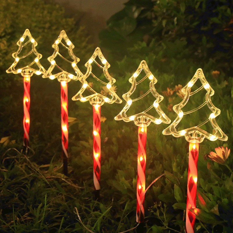 Luces de enchufe Solar para árbol de Navidad, decoración de jardín de Año , luz de ambiente festivo, luces de césped, decoración de entrada, 5 uds.: Color blanco cálido