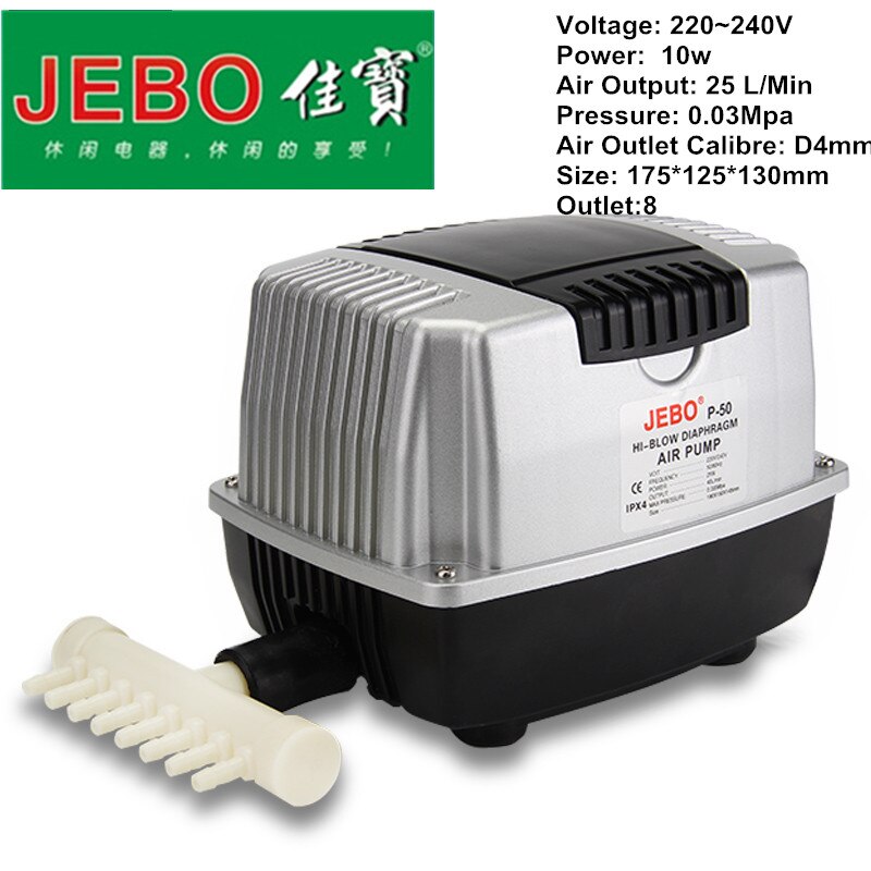 JEBO P30 10W Air Compressor Large Volume Air Pump Ultra Quiet Oxygen Increase Machine Oxygen Rinse Aquarium High Power Air Pump