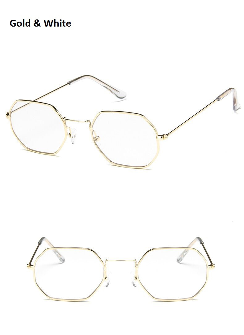 Gafas con montura dorada de aleación hexagonal para hombre y mujer, lentes ópticas Retro clásicas, transparentes, pequeñas