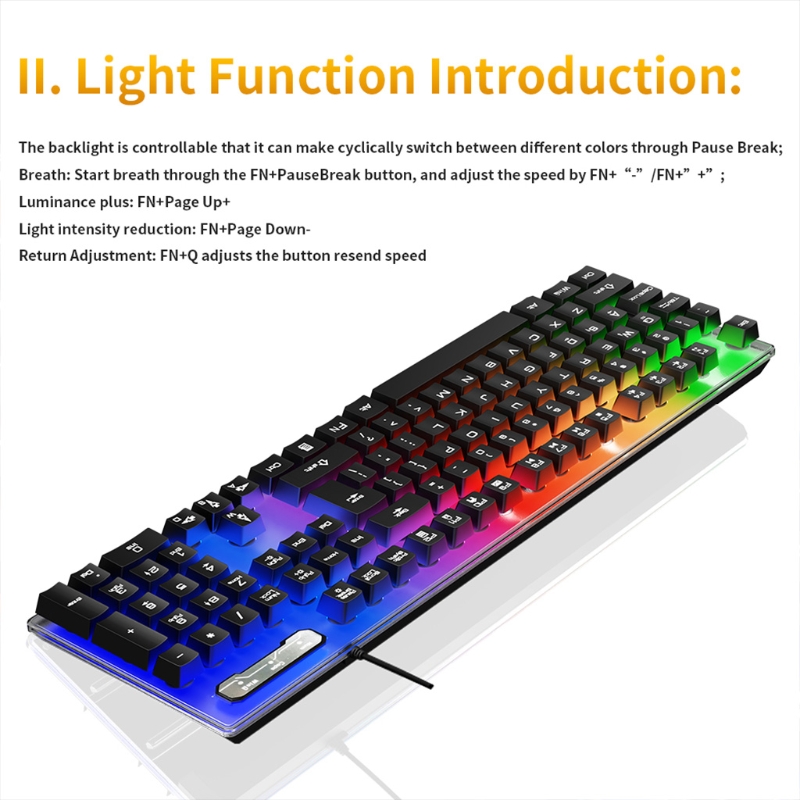 Wired Luminous Gaming Keyboard and Mouse Combo Mechanical Feel Rainbow Backlit B03C