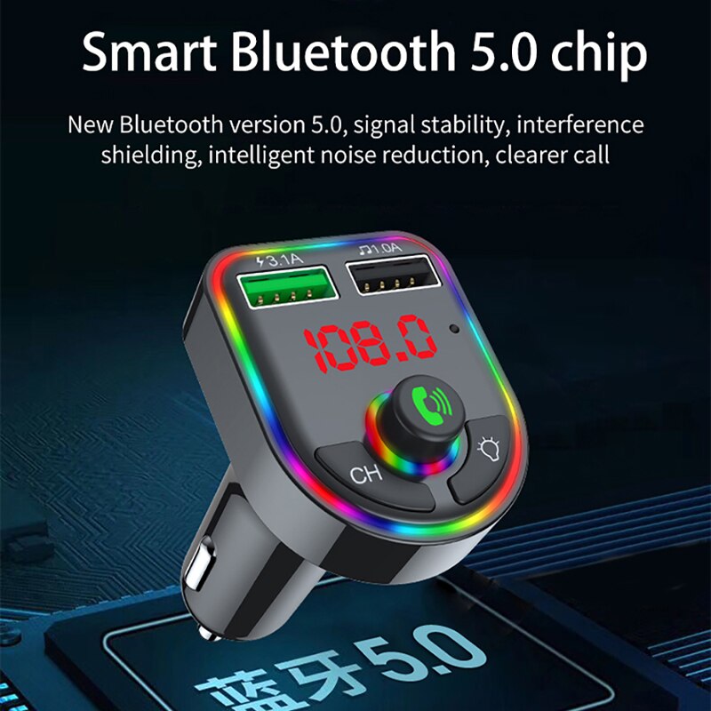 Vr Robot Bluetooth 5.0 Fm-zender Auto MP3 Speler Met Led Licht Draadloze Handsfree Car Kit Adapter Dual Usb Fast opladen