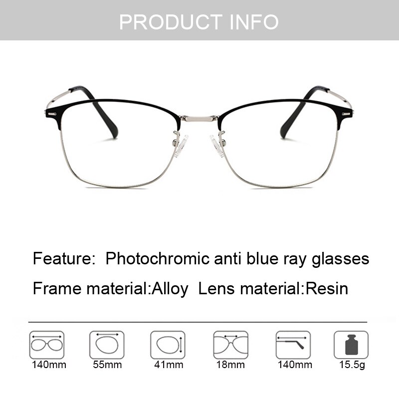 Blue Light Blocking Square Glasses Color Changing Photochromic Eyewear Ultralight Blocking Computer Ray Eyeglasses