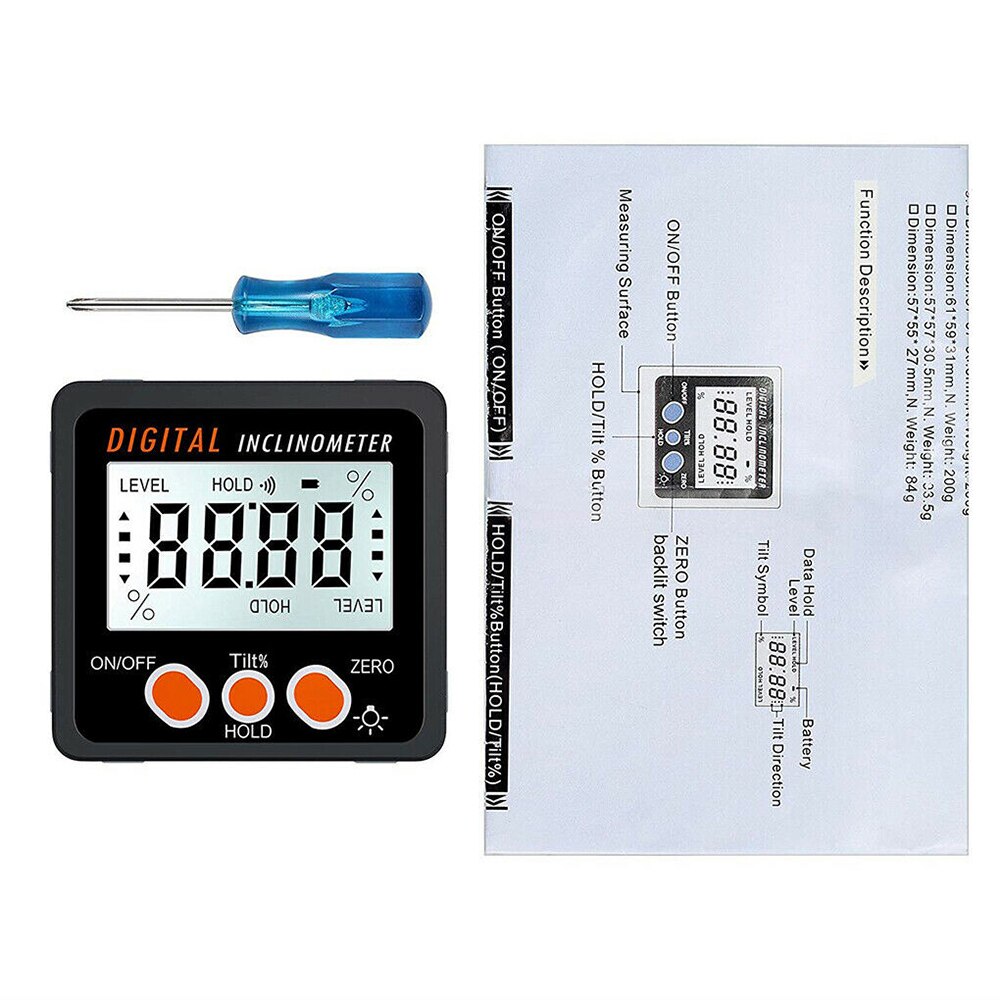 1PCs Mini Digital LCD Box Inclinometer Digital Box Gauge Meter With Magnets
