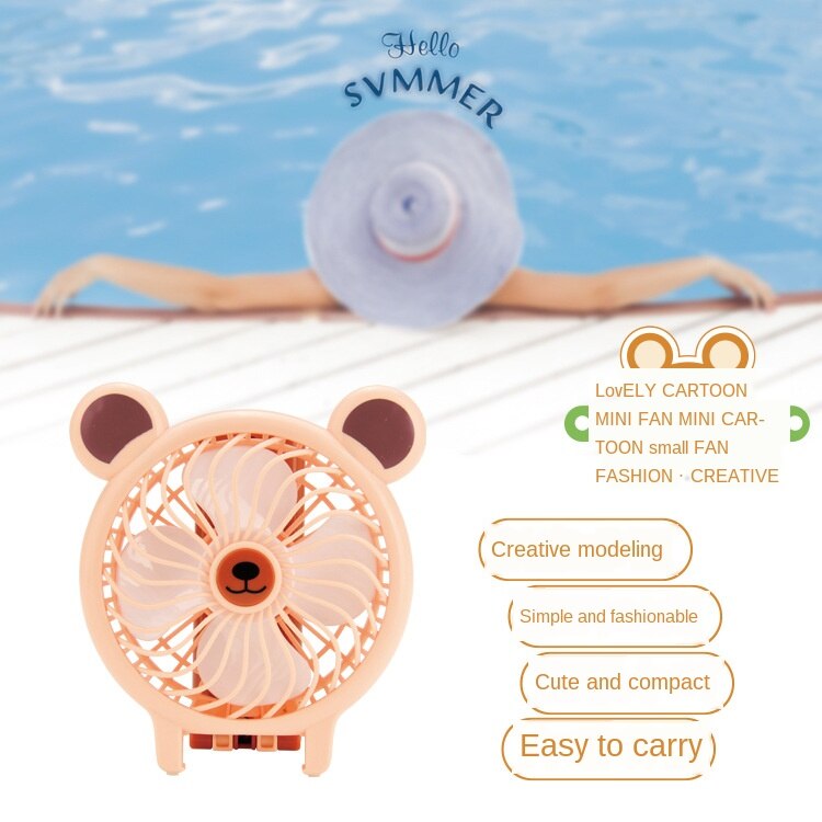 Mini bear cartoon net cover rechargeable pocket folding portable handheld fan ceremony