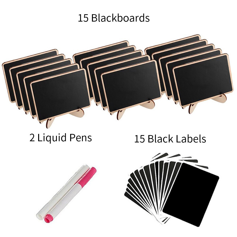 Pizarras pequeñas de madera, carteles, tarjetas pequeñas rectangulares, pizarra para bodas, fiestas de cumpleaños, tablero de mensajes, decoraciones, 15 Uds.