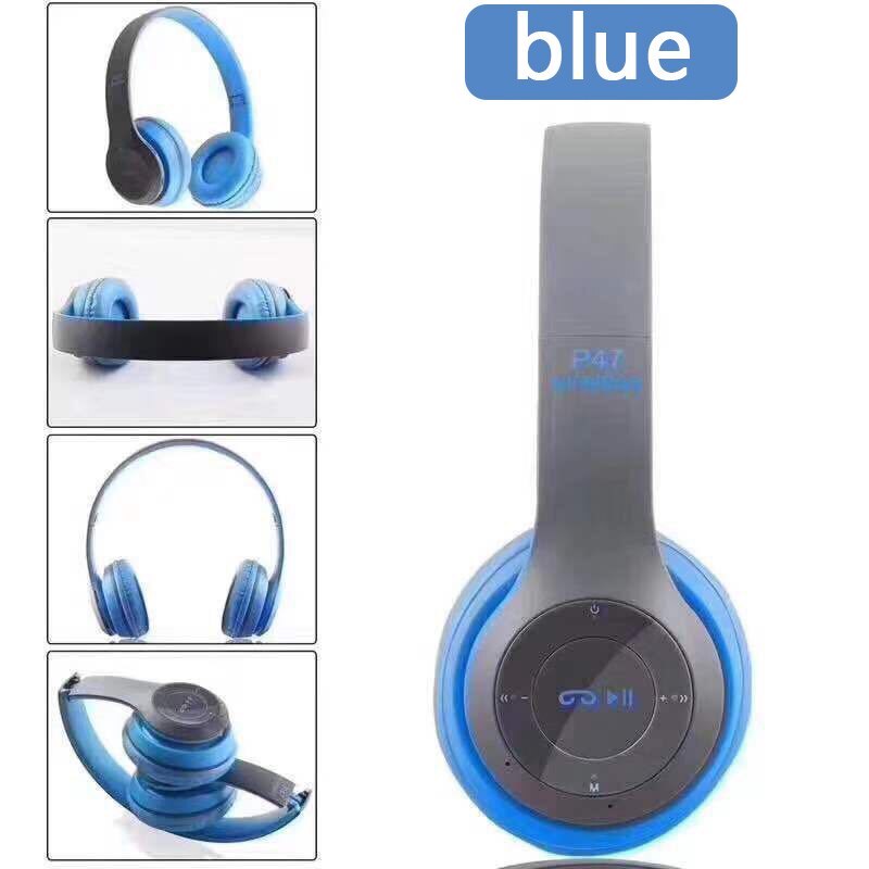 9D HIFI Stereo Foldable Wireless Headphones Bluetooth Headset with mic support SD card For mobile xiaomi iphone sumsamg tablet: Blue