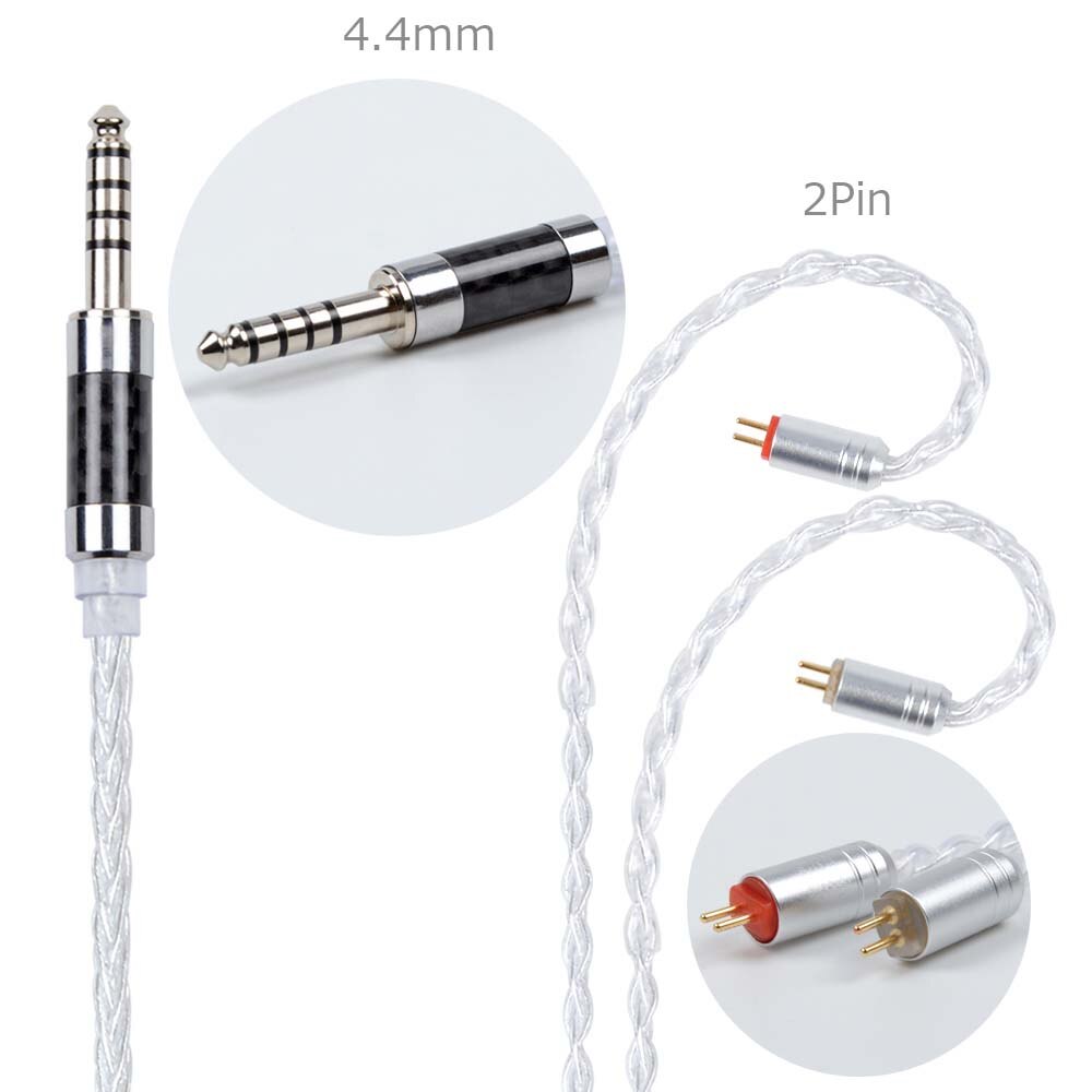 NICEHCK MMCX/2Pin Stecker 4,4/3,5/2,5mm Ausgewogene 8-core Silber Überzogene Kabel Für SE846 ZS10 ZS6 LZ A5 NICEHCK HC5 Mit Ohrbügel: 4.4mm With 2Pin