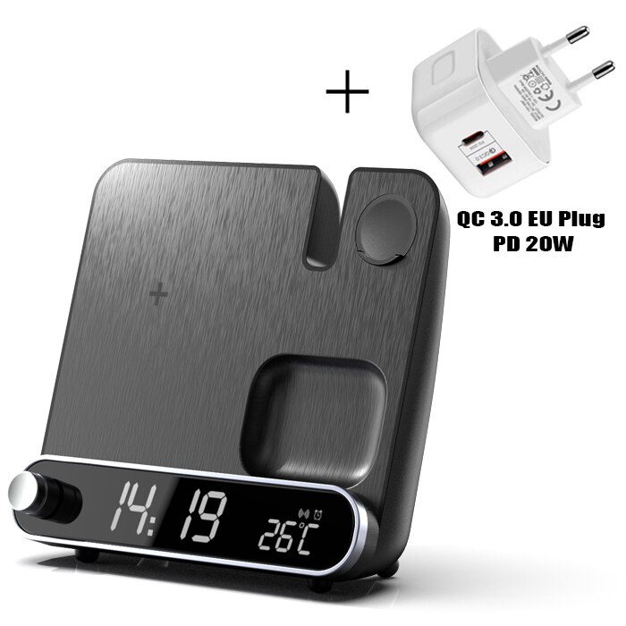 3 In 1 Wireless Charger For Iphone 13 12 11 XS Mini Pro Max Iwatch Airpods Wireless Chargers Fast Charging Station Phone Holder: Black-EU Plug(C)