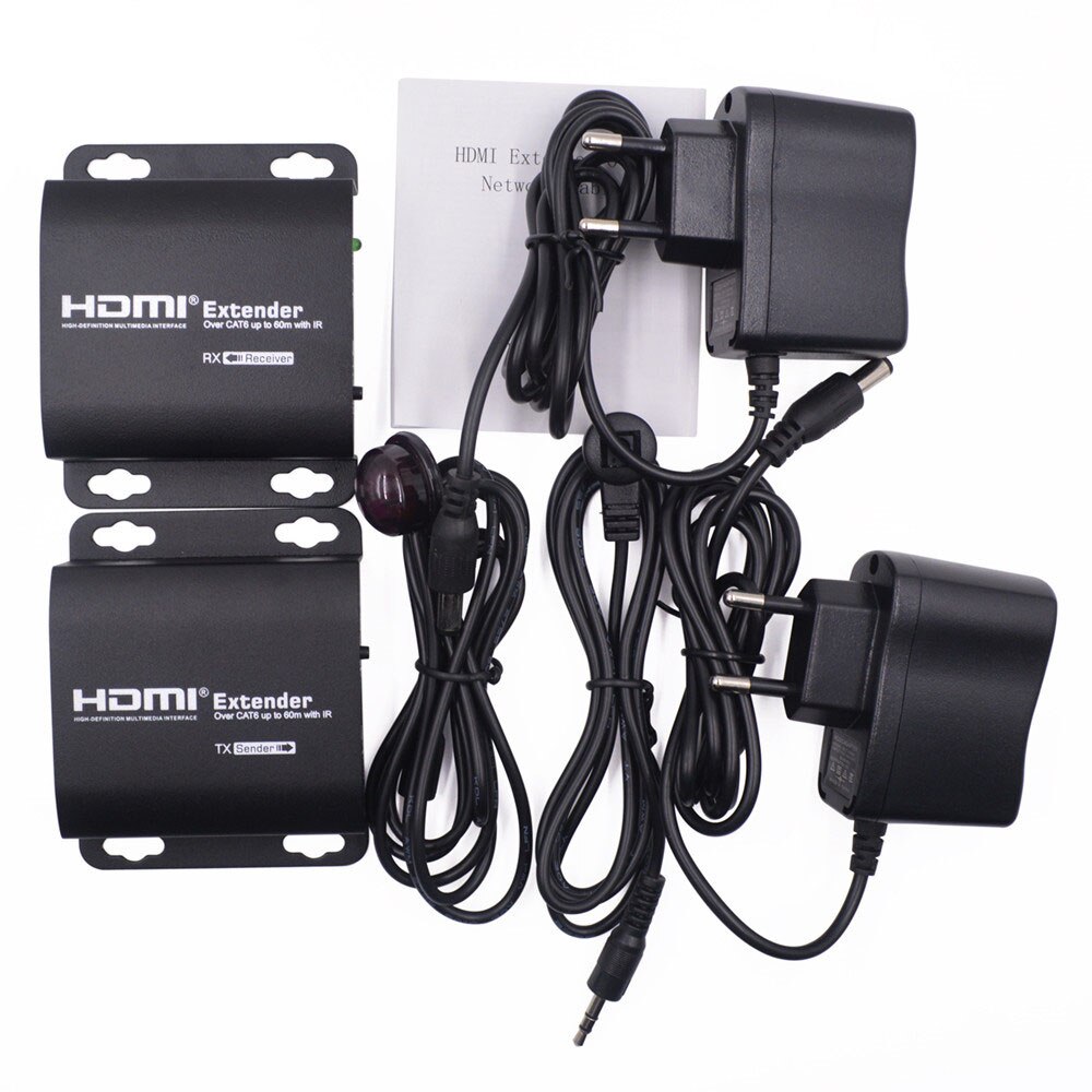 60M HD 1080P HDMI Extender Transmitter TX/RX with IR Over CAT6 RJ45 Ethernet Cable Support for TV Projector DVD