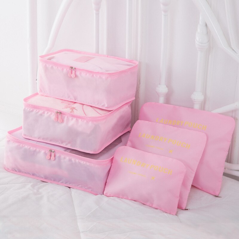 6 PCS Travel Storage Bag Set for Clothes Tidy Organizer Wardrobe Suitcase Pouch Travel Organizer Bag Case Shoes Packing Cube Bag: Pink