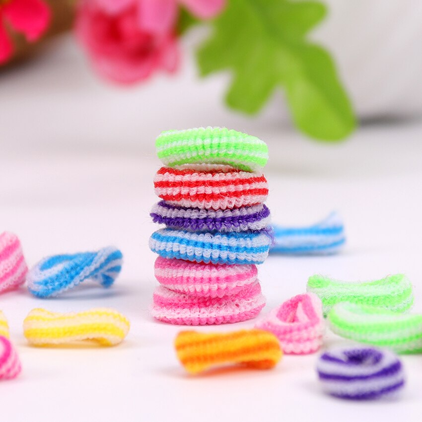 100 Uds coloridos sostenedores del pelo de las mujeres del niño linda muchacha niños raya doble Color cinta para el pelo de goma accesorios para el cabello elásticos